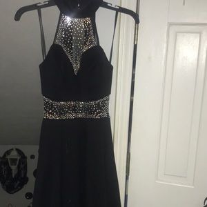 Black sequence hi-low formal homecoming/prom dress